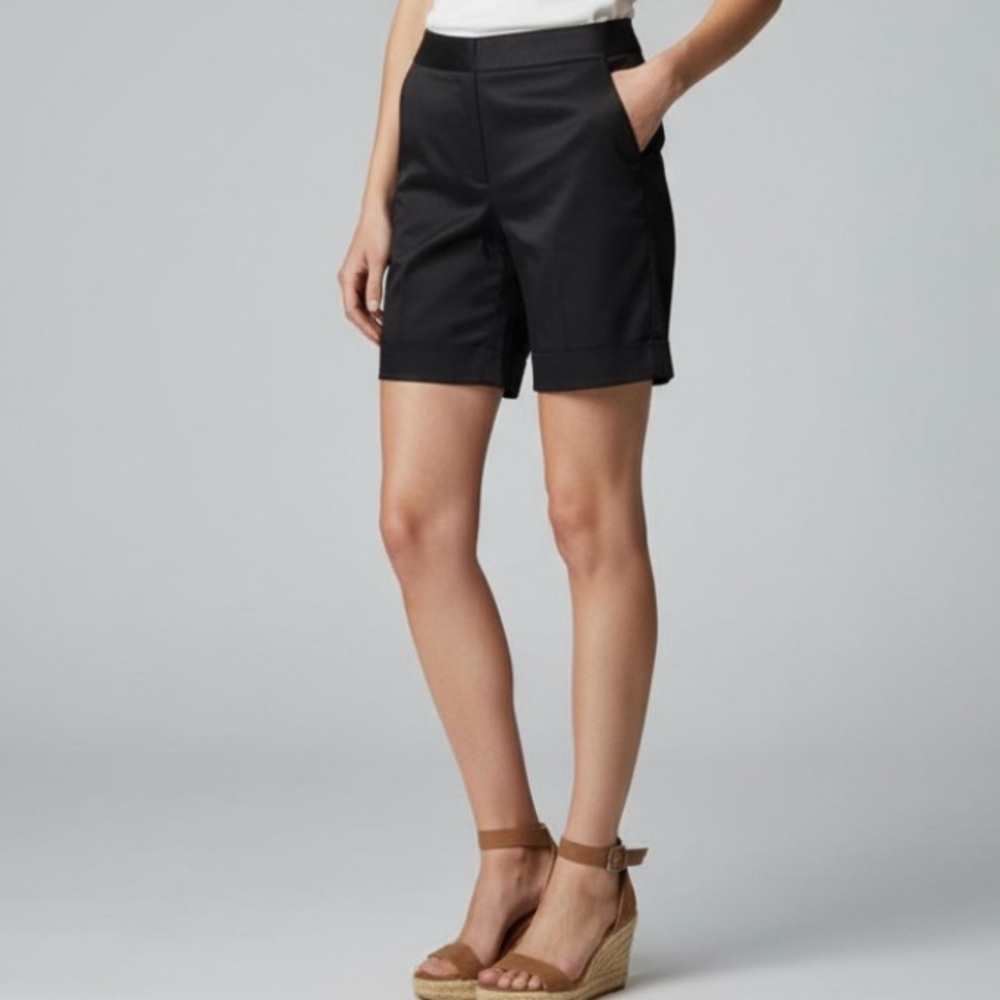 WHBM City Shorts Sateen 9” Length Twill Black Dressy Glam Chic Long NWT 2